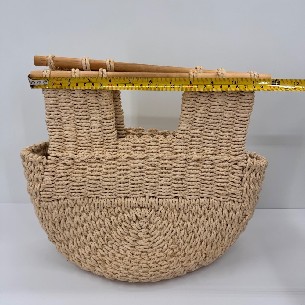 Woven Straw Tote Bag Half Moon Wooden Handle Beige Boho Summer Handbag Unbranded - Picture 6 of 12